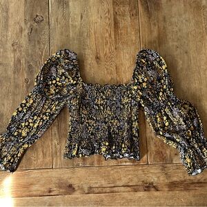 Topshop Black Floral Long Sleeve Top
